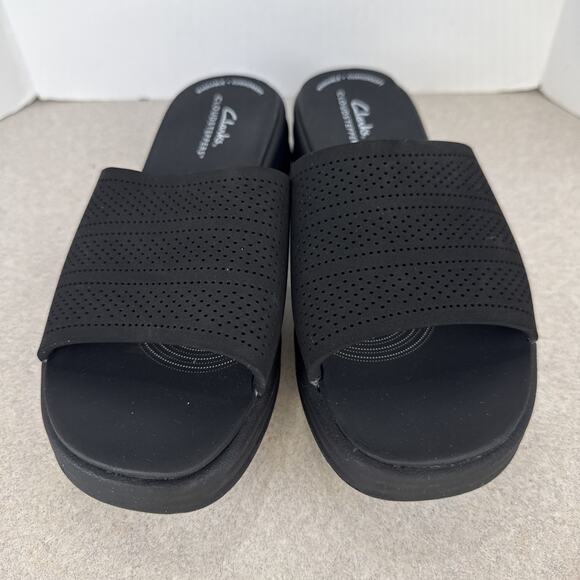 Women’s‎ Clarks Cloud Steppers Drift Twist Black Sandals Slip On Size 7 - Picture 2 of 10